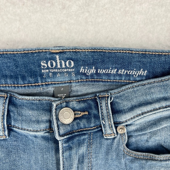 Soho High Waist Straight Jeans Womens‎ 2 Blue Denim Stretch Mid Rise Frayed Hem - Picture 14 of 14